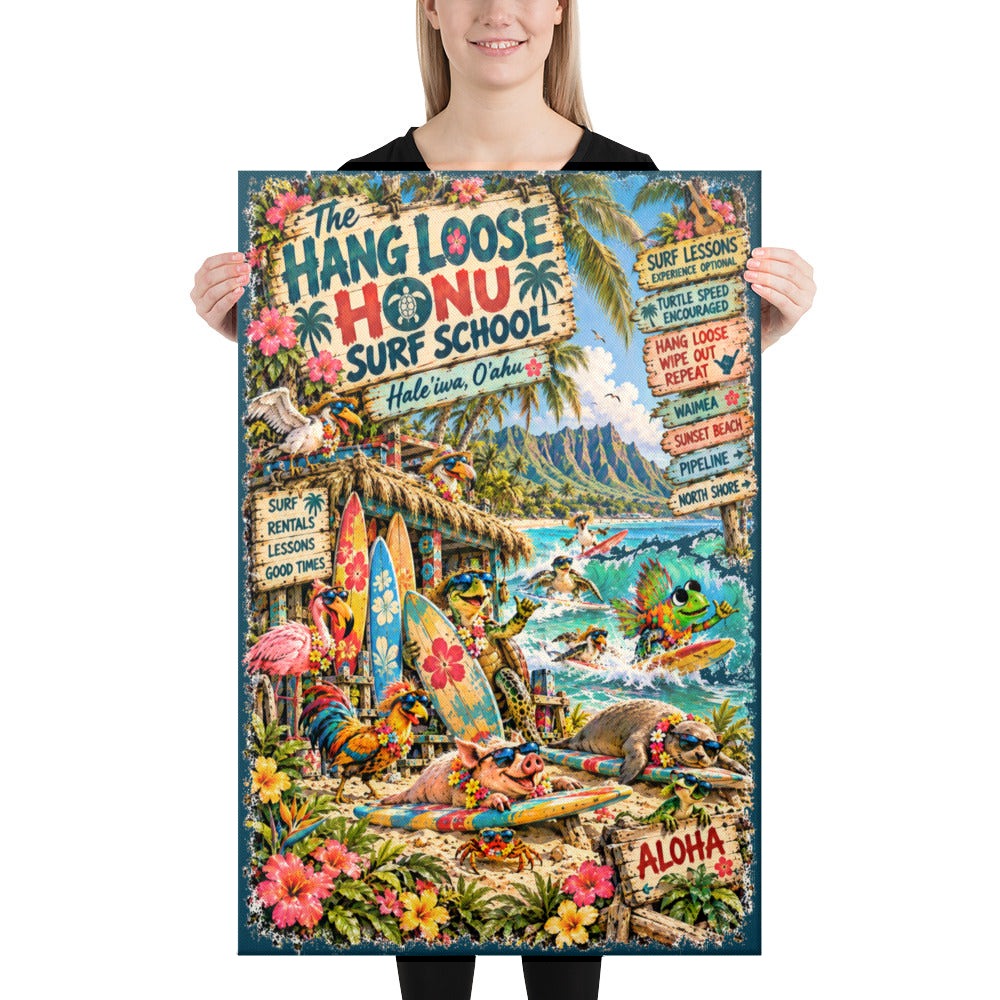 The Hang Loose Honu Surf School Canvas, 24x36