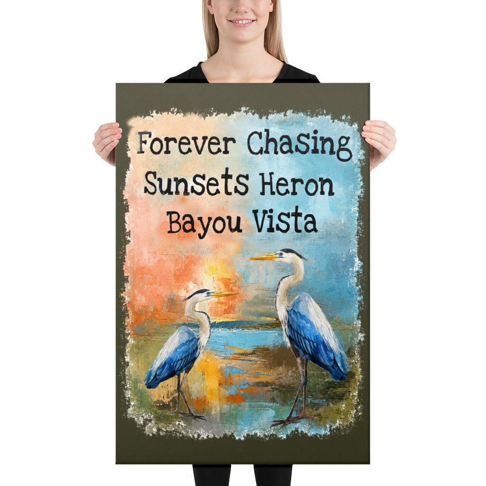 Forever Chasing Sunsets Heron Bayou Vista canvas, 24x36