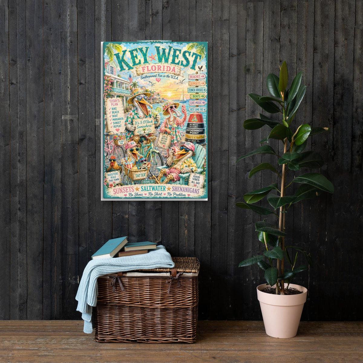 Key West Florida Conch Crew canvas, 24x36 in a living room