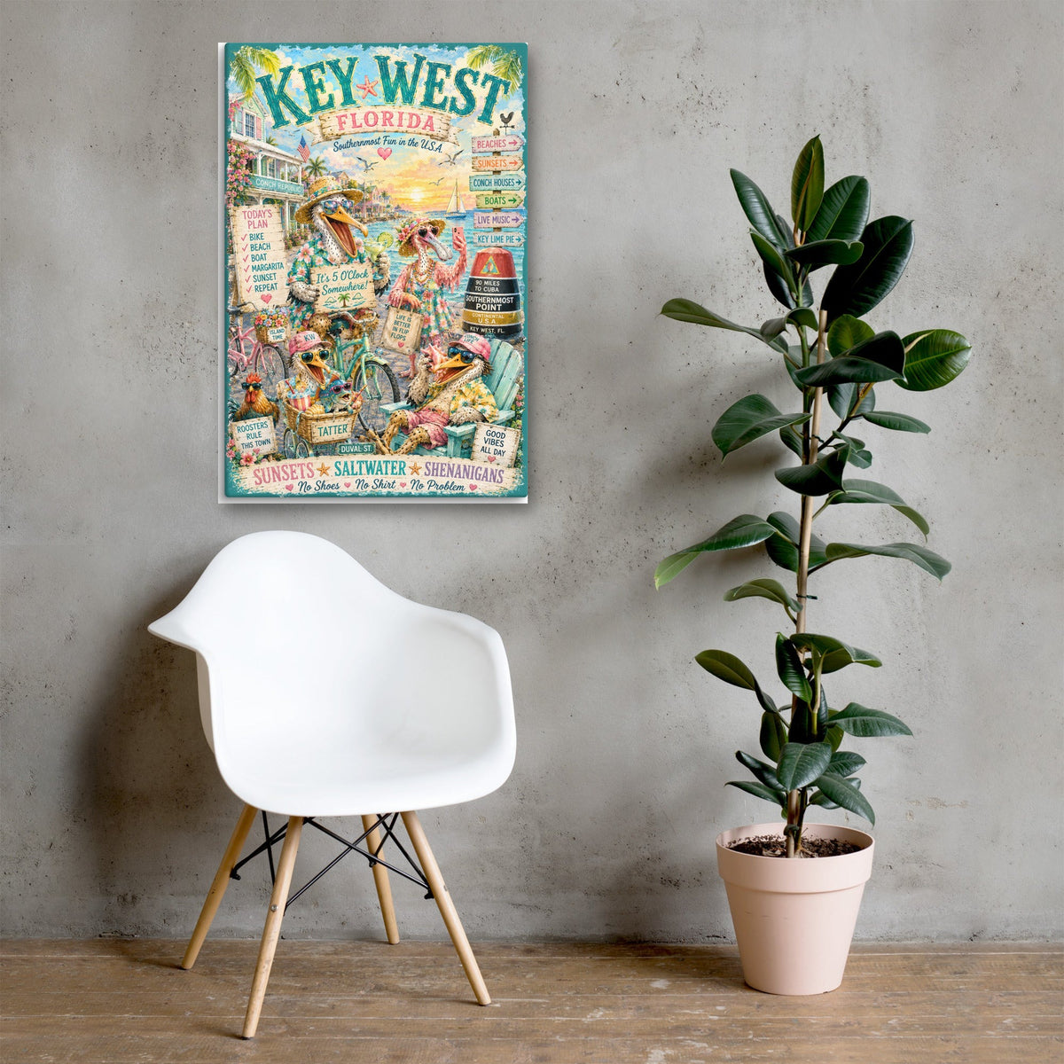 Key West Florida Conch Crew canvas, 24x36 over a console