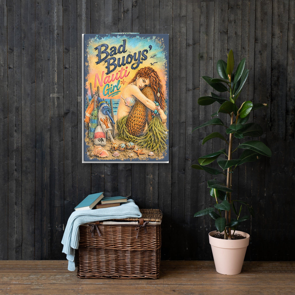 Bad Buoys' Nauti Girl canvas, 24x36 in a living room