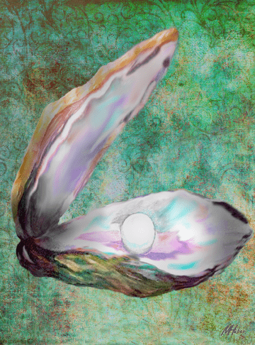Oyster Shell with Pearl - Green Background - 6.75" Top - The Glass Tattoo Sign Company
