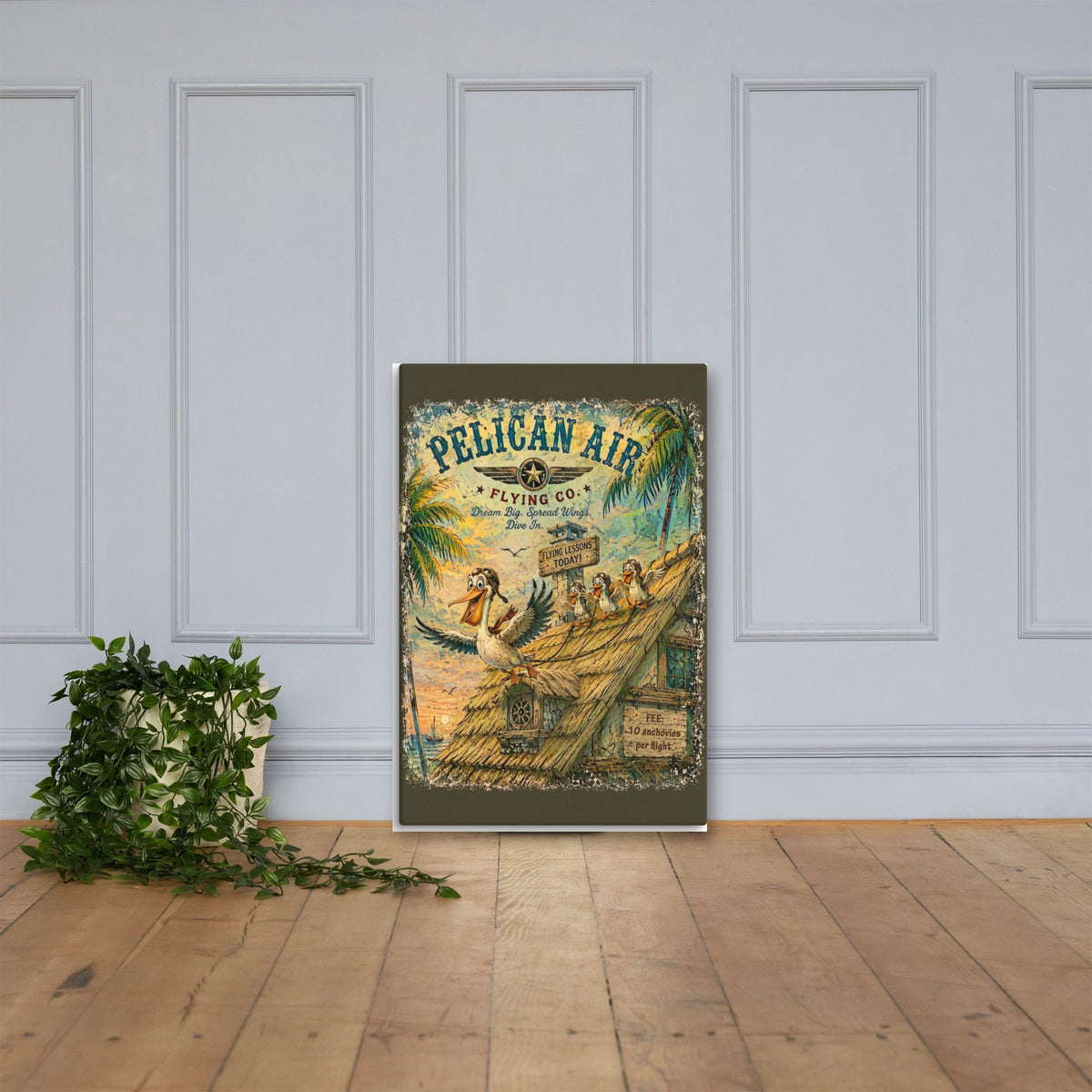 Pelican Air Flying Co. canvas, 24x36 leaning on the floor