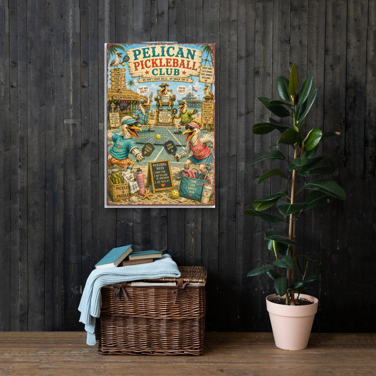 Pelican Pickleball Club canvas, 24x36 in a living room