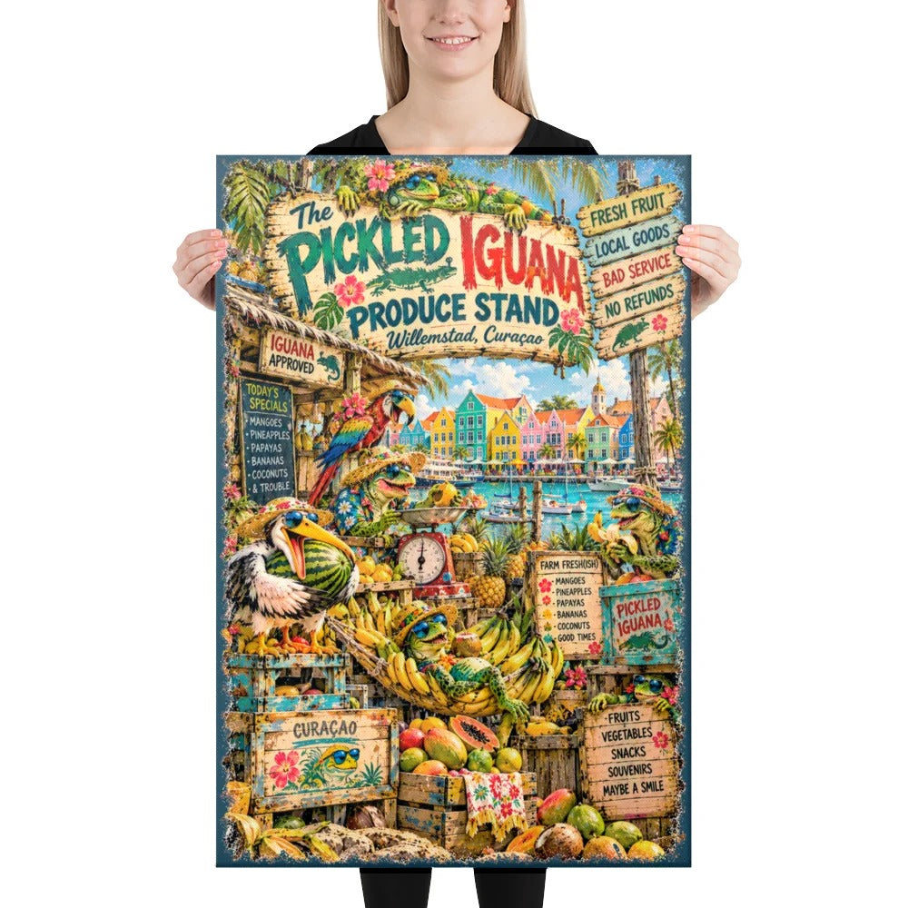 The Pickled Iguana Produce Stand Canvas, 24x36