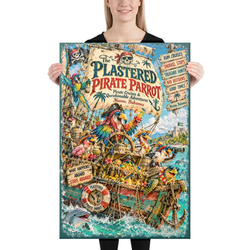 The Plastered Pirate Parrot Canvas, 24x36