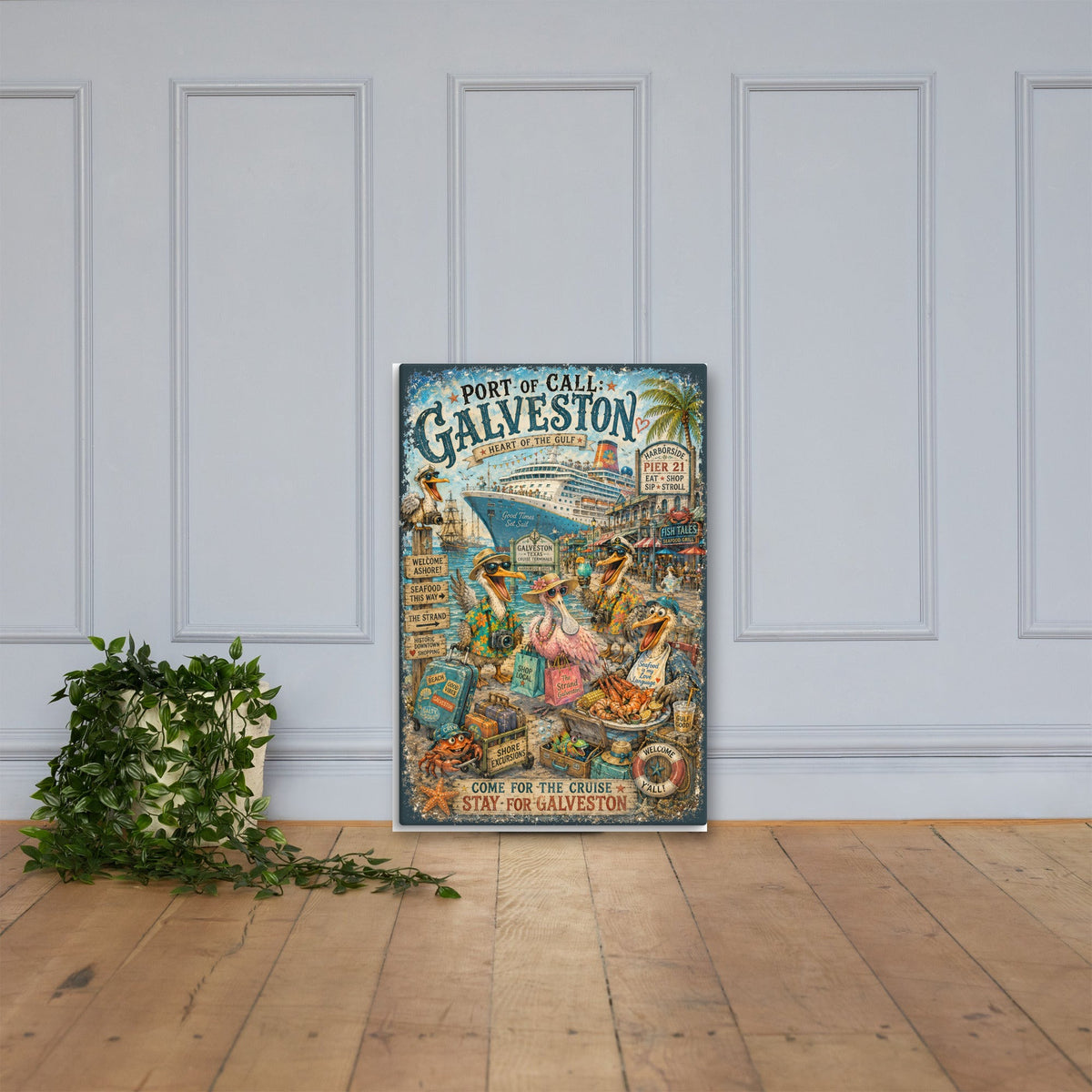 Port of Call: Galveston canvas, 24x36 leaning on the floor
