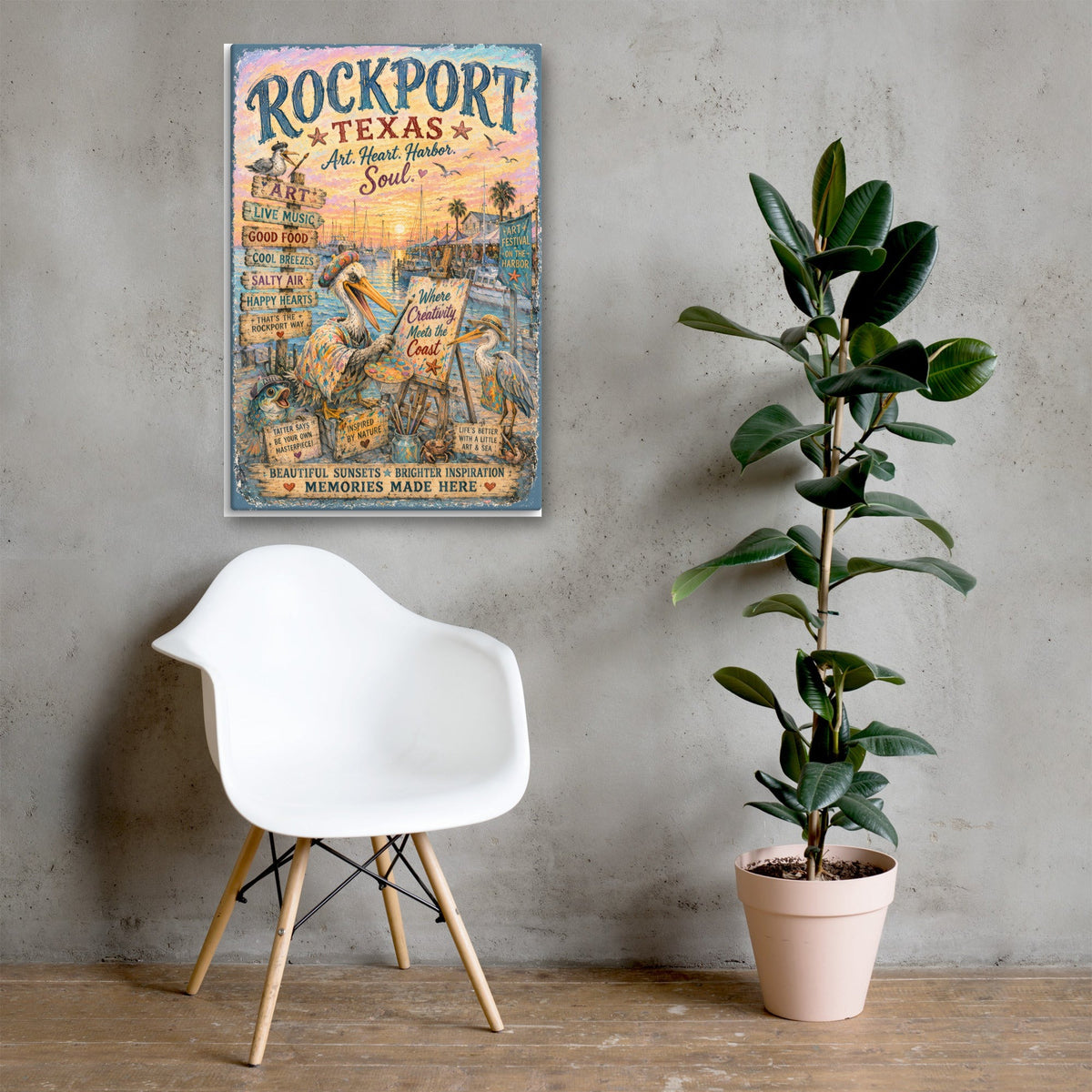 Rockport Texas canvas, 24x36 over a console