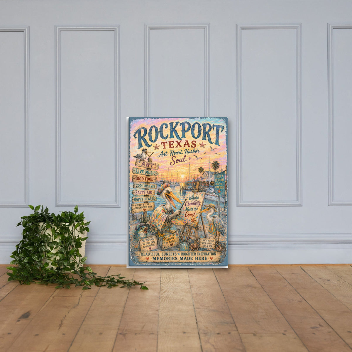 Rockport Texas canvas, 24x36 leaning on the floor
