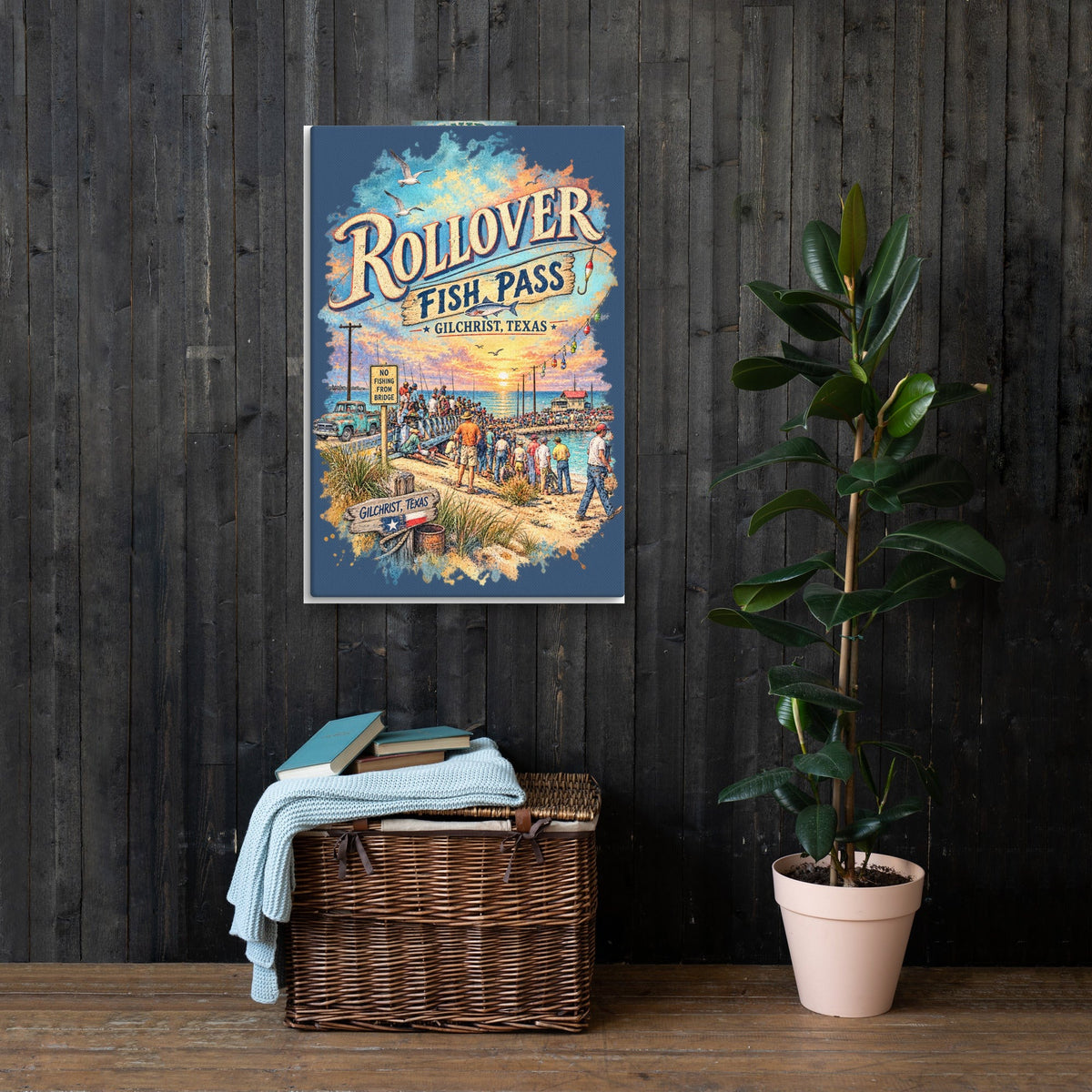 Rollover Fish Pass canvas, 24x36 in a living room