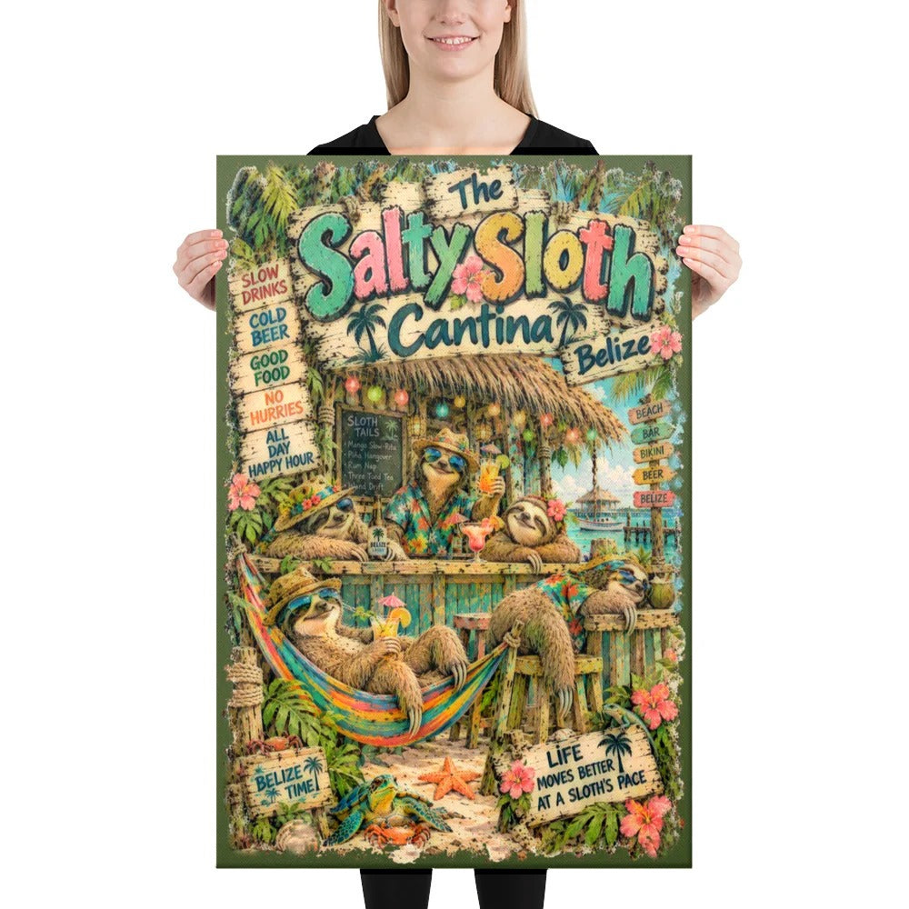 The Salty Sloth Cantina Canvas, 24x36