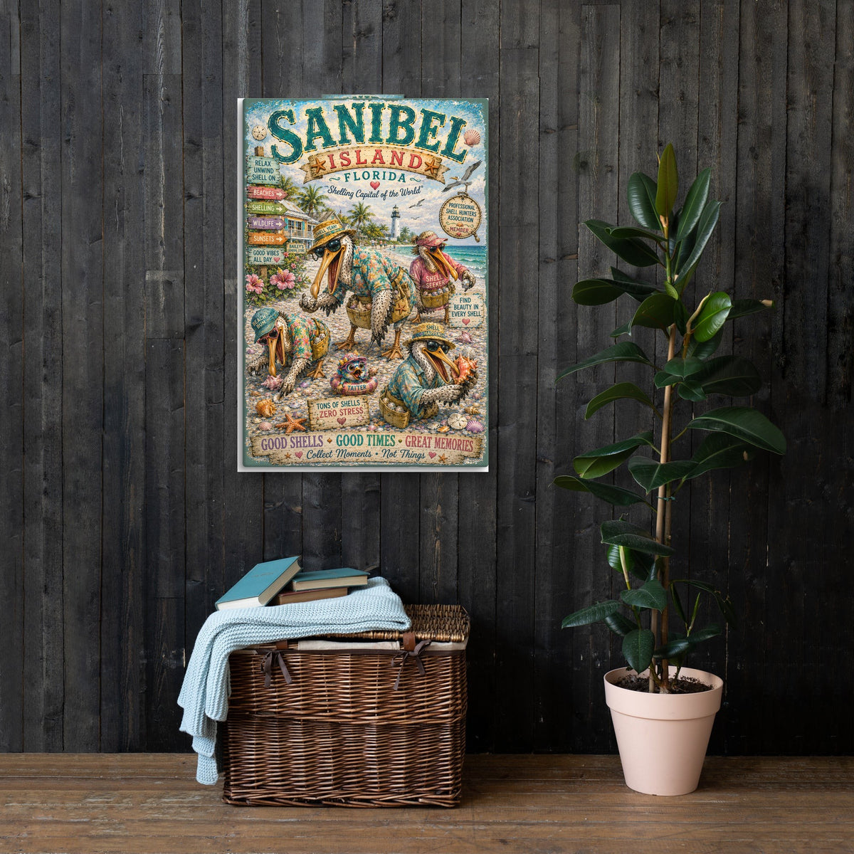 Sanibel Island Florida Canvas 24x36 on a dark wood wall
