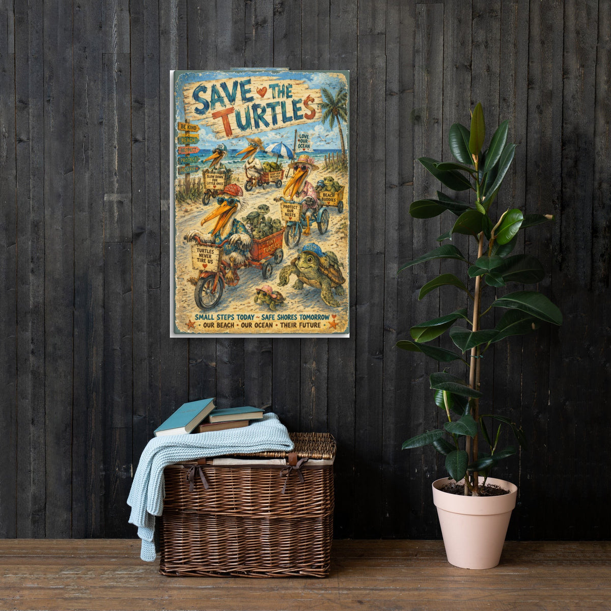 Save the Turtles canvas, 24x36 in a living room