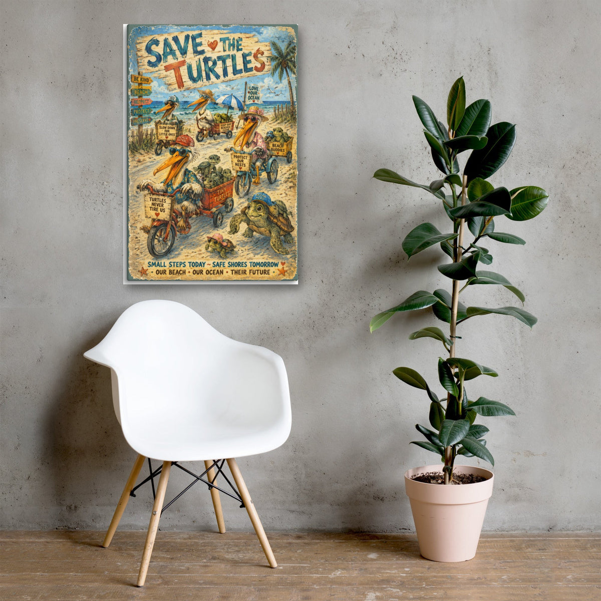 Save the Turtles canvas, 24x36 over a console