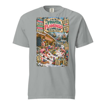 The Frozen Flamingo Ski & Après Club t-shirt – original artwork by The Glass Tattoo Company