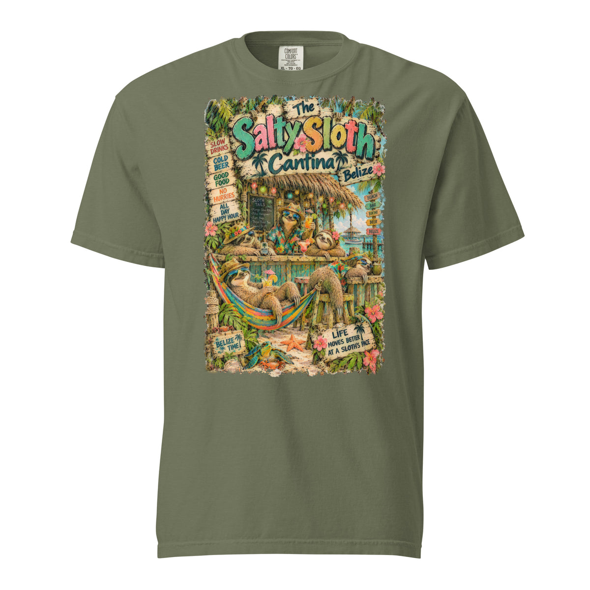 The Salty Sloth Cantina t-shirt – original artwork by The Glass Tattoo Company