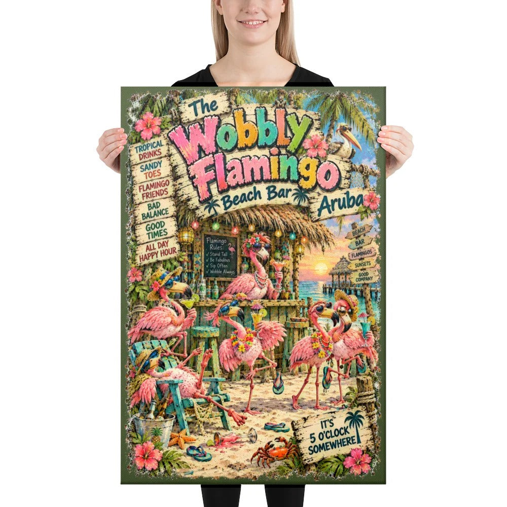 The Wobbly Flamingo Beach Bar Canvas, 24x36