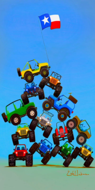 Zeb Hickmans - Stacked Jeeps - 10" Top - The Glass Tattoo Sign Company